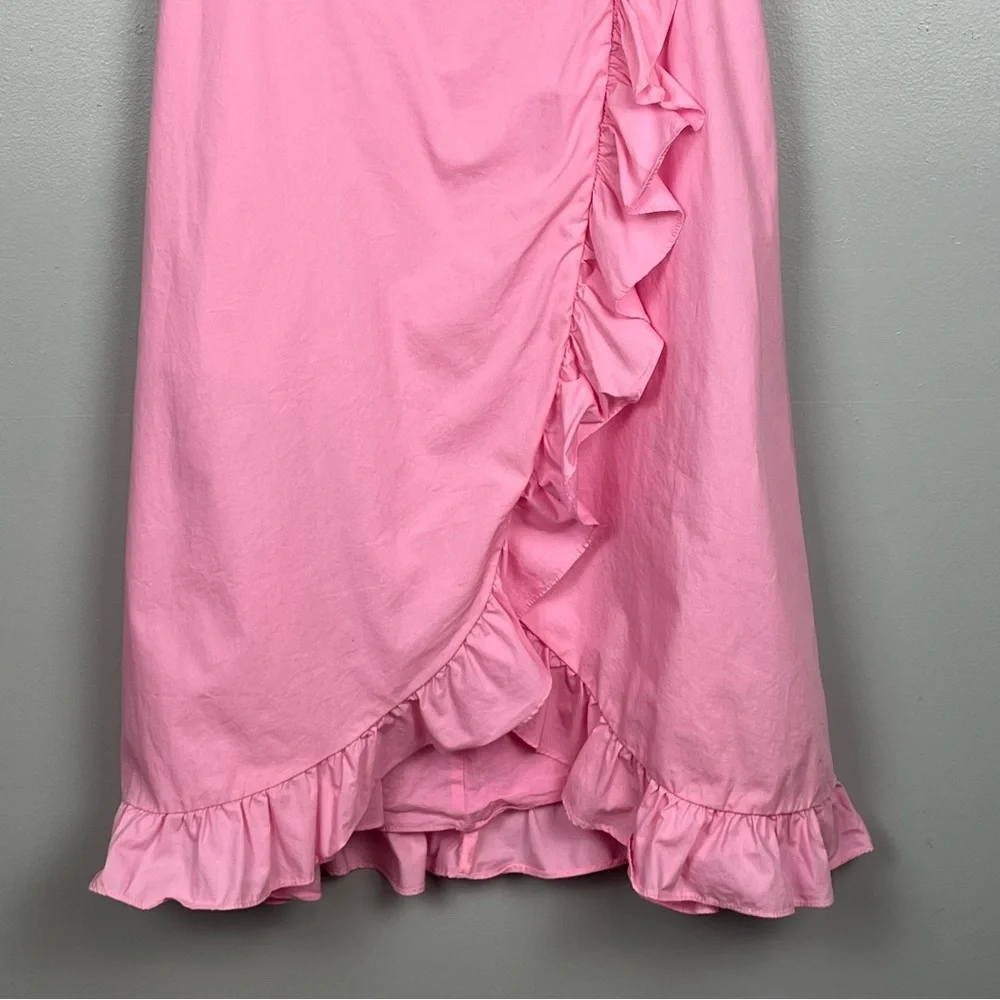 A Loves A girls pink faux wrap ruffle trimmed 100% cotton dress, large.